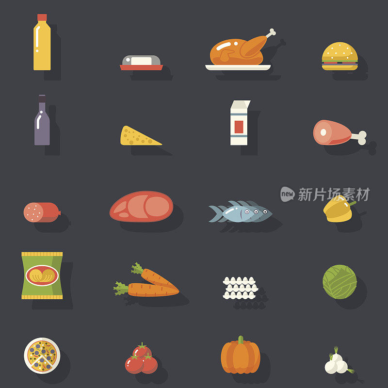 食物图标设置肉，鱼，蔬菜，饮料为烹饪符号
