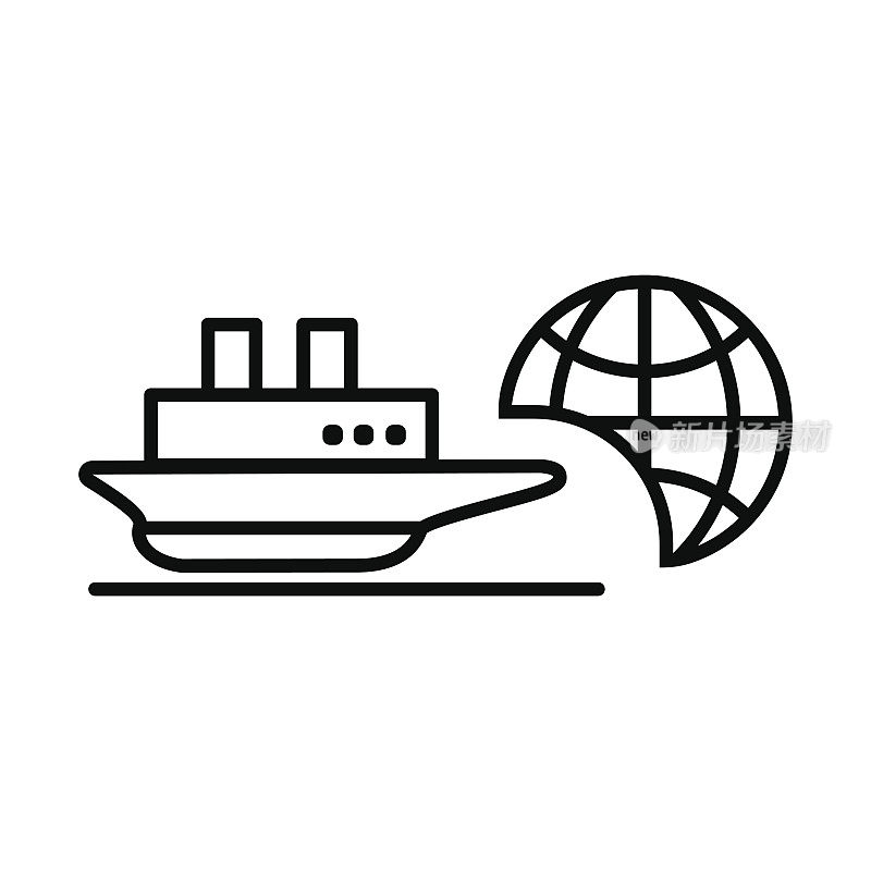 船图标。邮轮，旅游，交付概念，海上船。交通标志孤立在白色背景。