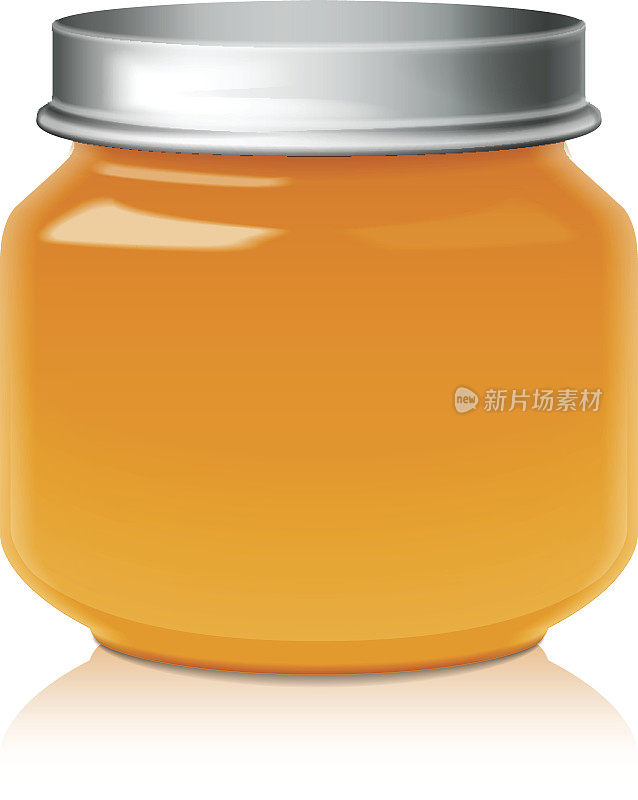 橙色玻璃罐模拟蜂蜜，果酱，果冻或婴儿食品泥