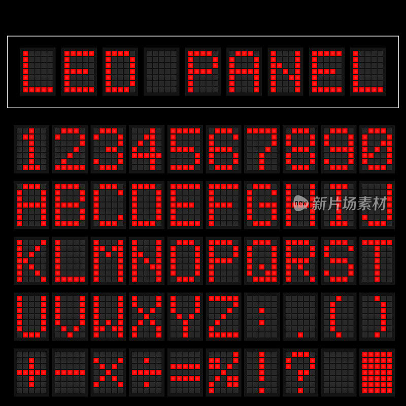 红色数字方形led字体显示与样本面板