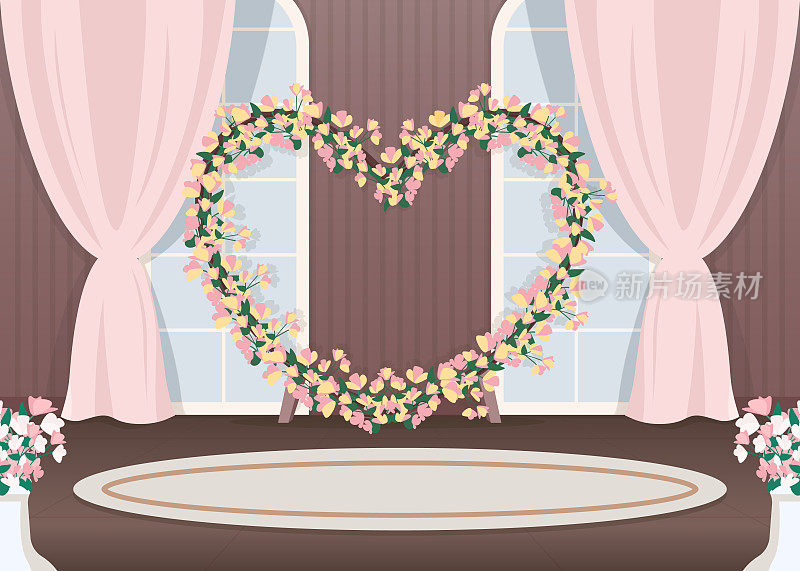 婚礼大厅光带平面彩色矢量插图