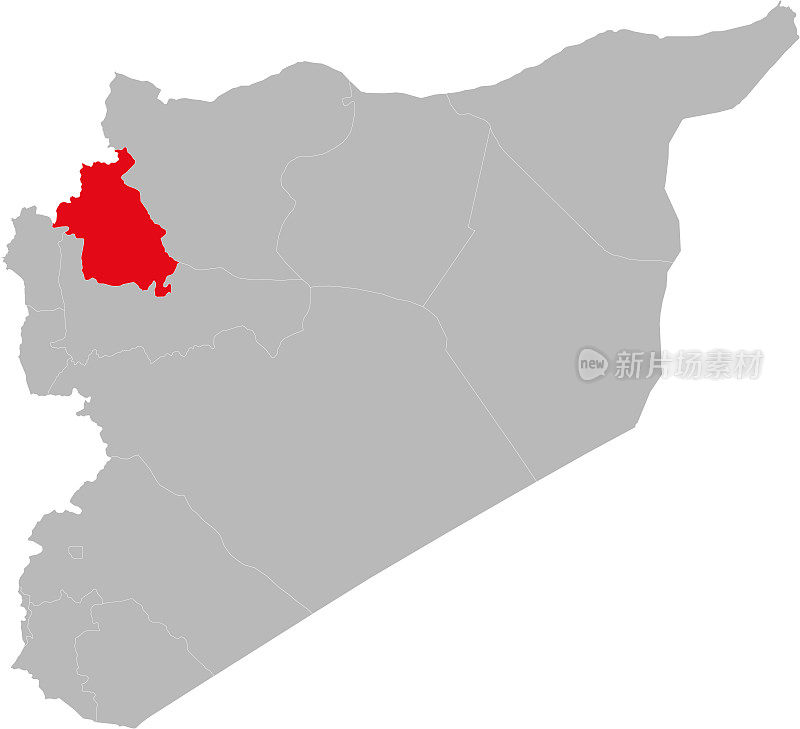 伊德利卜省在叙利亚地图上突出显示。