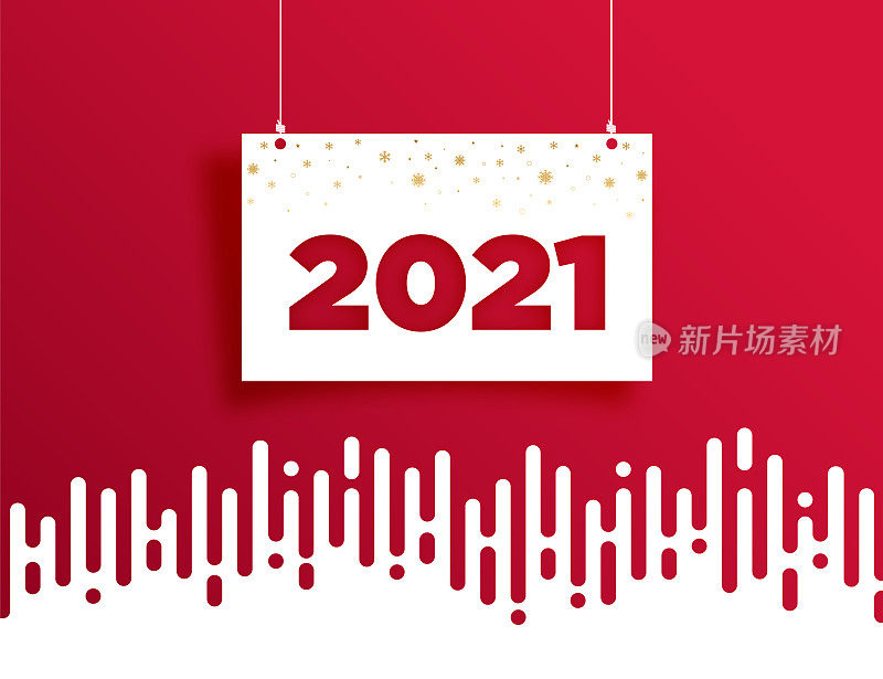 2021新年。矢量插图现实悬挂空广告模型。空白白色标志。股票插图