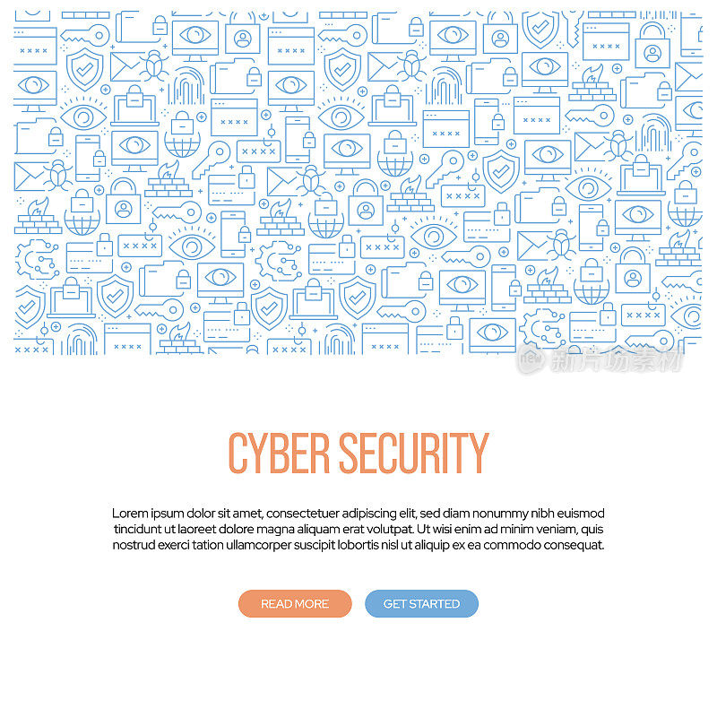与网络安全相关的横幅设计。现代线条风格图标矢量插图