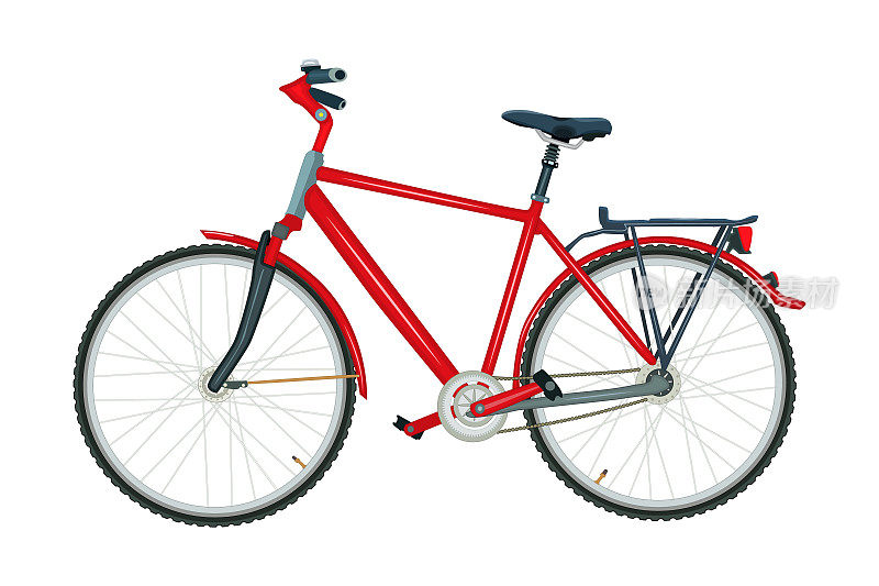 自行车孤立的白色背景。现代红色城市或山地车。