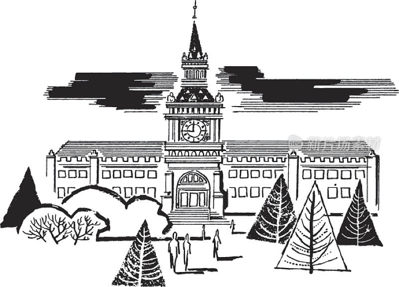 市政厅与钟塔的插图