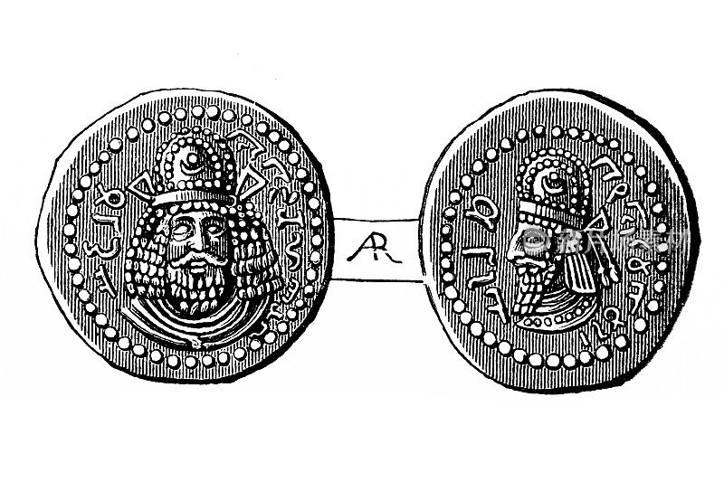 佛拉提斯的硬币(佛拉提斯五世)显示他自己和他父亲的肖像