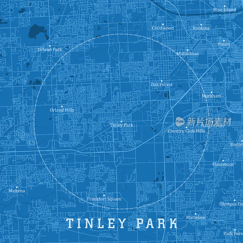 天利公园IL城矢量路线图蓝色文本
