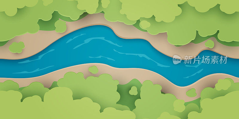 矢量插图河流和森林顶部视图