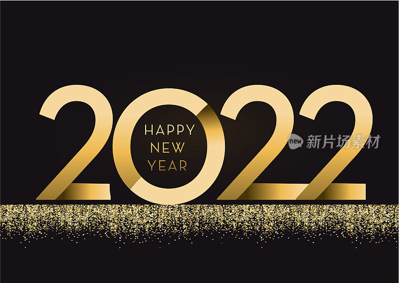 2022年新年快乐贺卡横幅设计金色和闪闪发光的文字