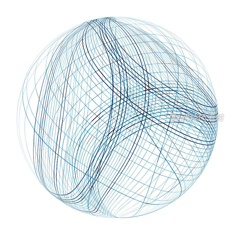 蓝色球体地球网格水平线和垂线纬度，线框模型