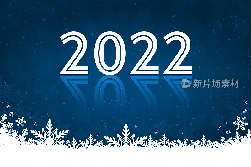 白色的雪花底部在黑暗的午夜海军蓝水平节日矢量背景文字2022新年快乐