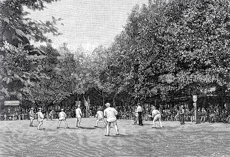 1889年，在巴黎卢森堡公园的公共场地进行的网球比赛
