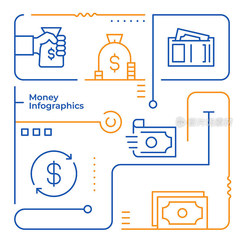 金钱矢量线插图的信息图形设计模板
