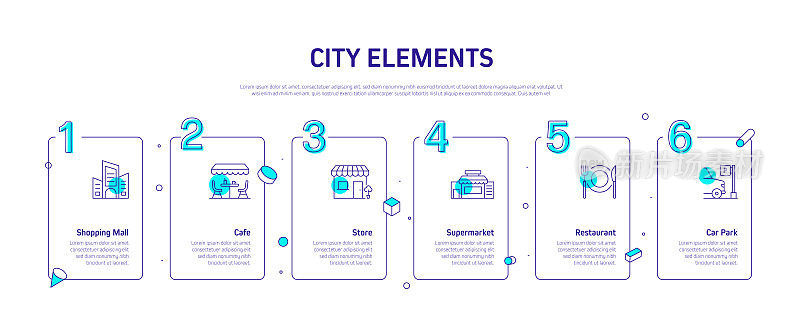城市生活相关流程信息图表模板。过程时间图。带有线性图标的工作流布局