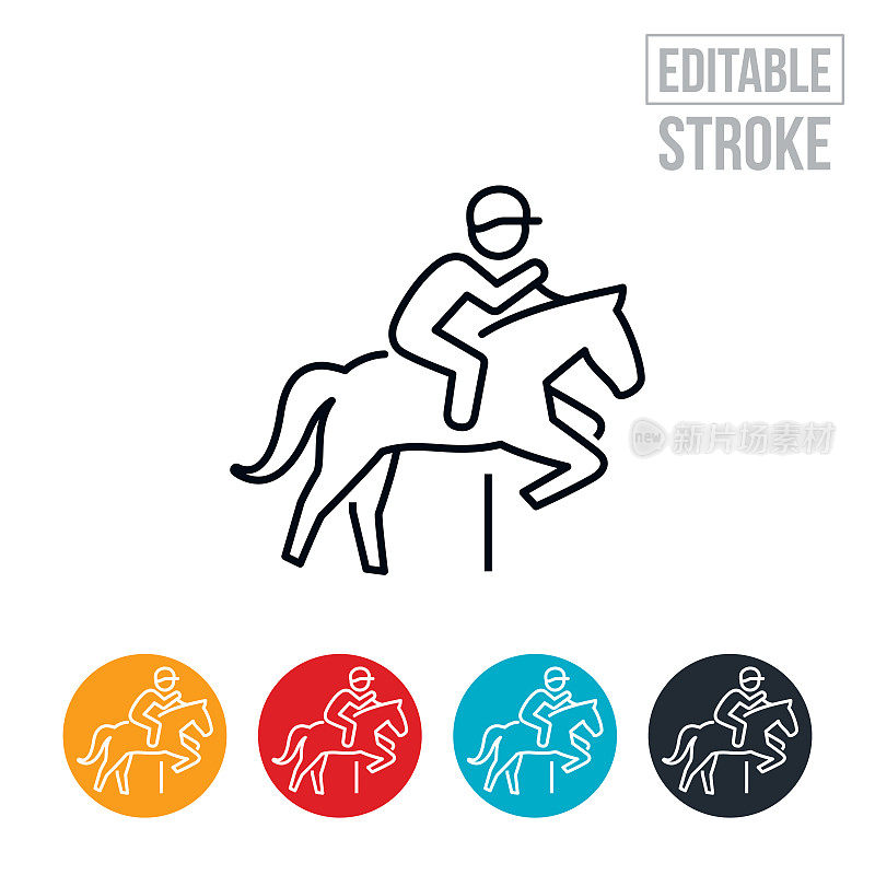 马术骑手显示跳跃细线图标-可编辑的Stroke