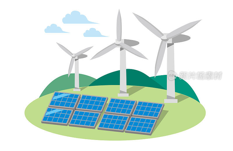 清洁能源，风车，太阳能发电，生态