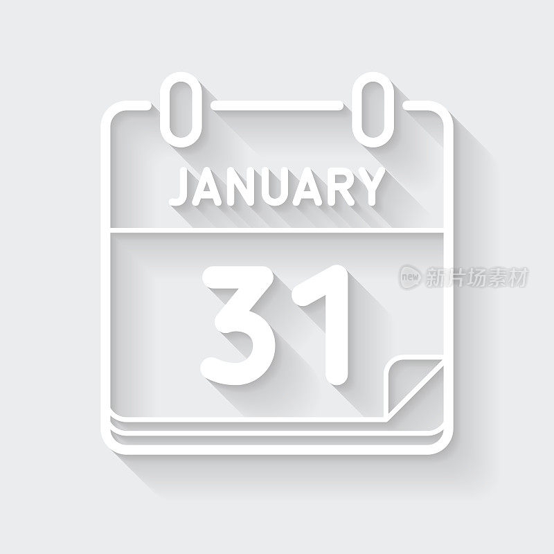1月31日。图标与空白背景上的长阴影-平面设计