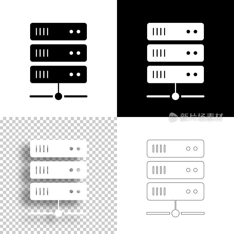 服务器。图标设计。空白，白色和黑色背景-线图标