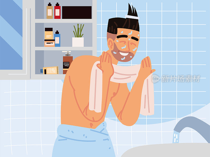男子在浴室洗脸