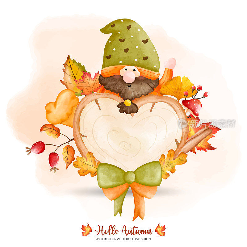 秋天或秋天动物装饰，秋天地精，秋天地精，数字油漆水彩插图