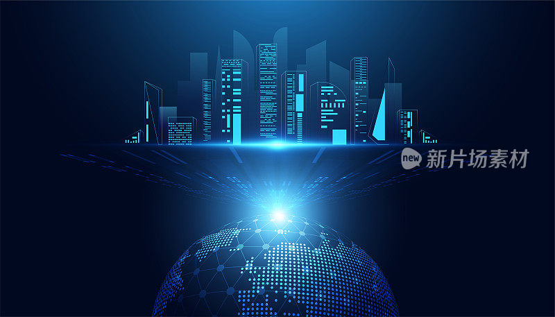 摘要智慧城市建设以现代蓝色和现代数码世界为背景