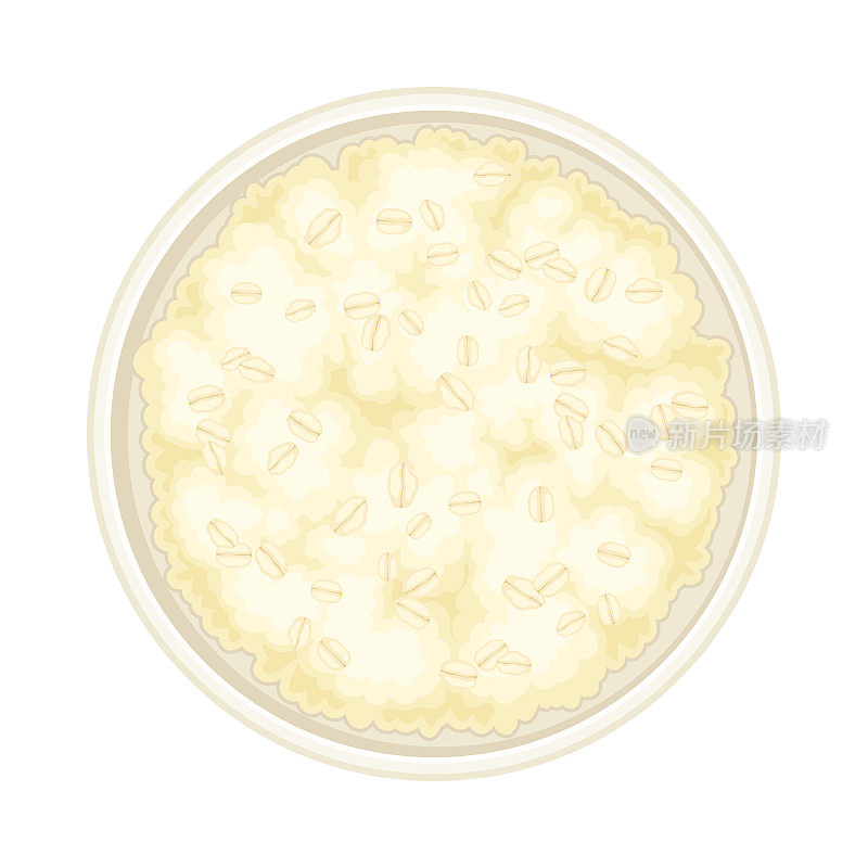 燕麦片作为全谷物食品与燕麦卷在深碗以上视图矢量插图