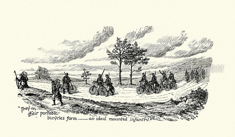 法国士兵使用便携式自行车，骑步兵，1890年代，战争史，19世纪