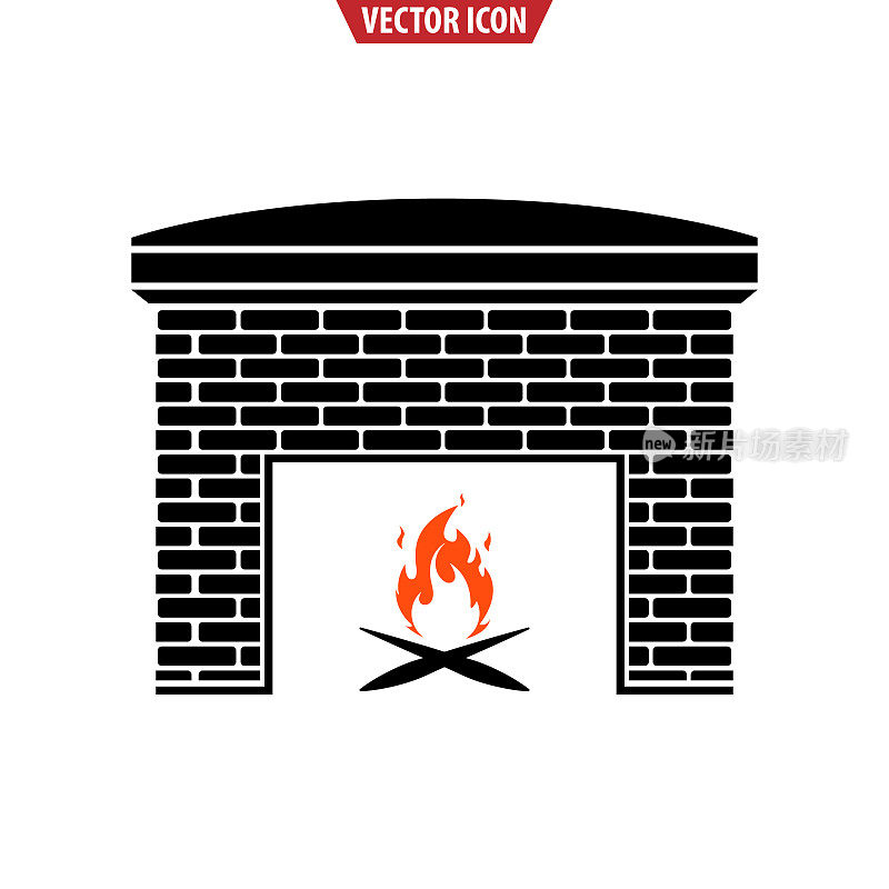 壁炉图标。火，木头和壁炉。孤立矢量插图。