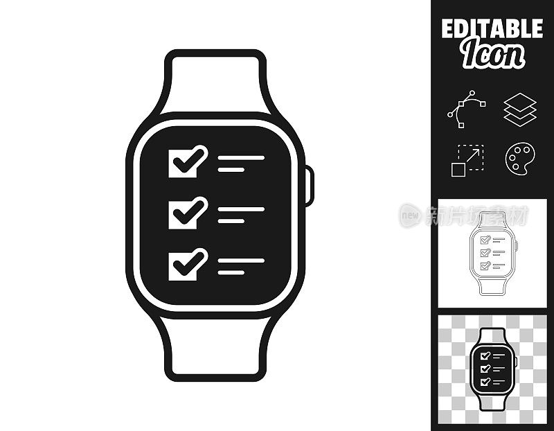 Smartwatch清单。图标设计。轻松地编辑