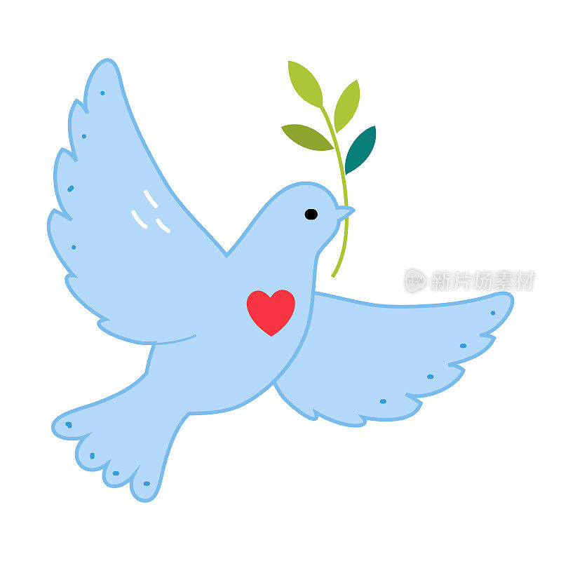 和平与鸽子或鸽子带来绿色树枝作为友谊和和谐的象征矢量插画