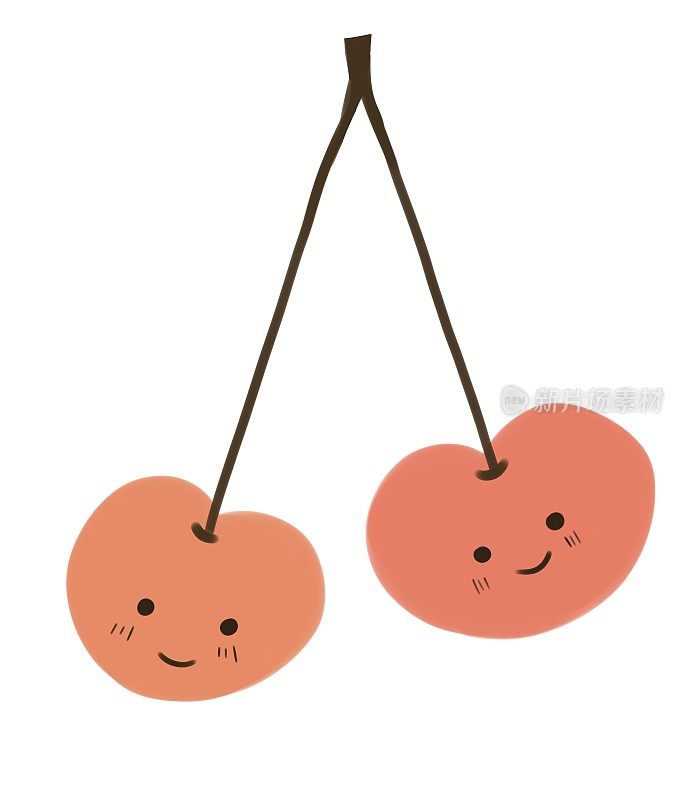 甜樱桃与小枝，微笑的表情符号，彩色插图