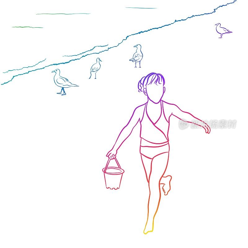 童年夏日海滩日子女孩彩虹