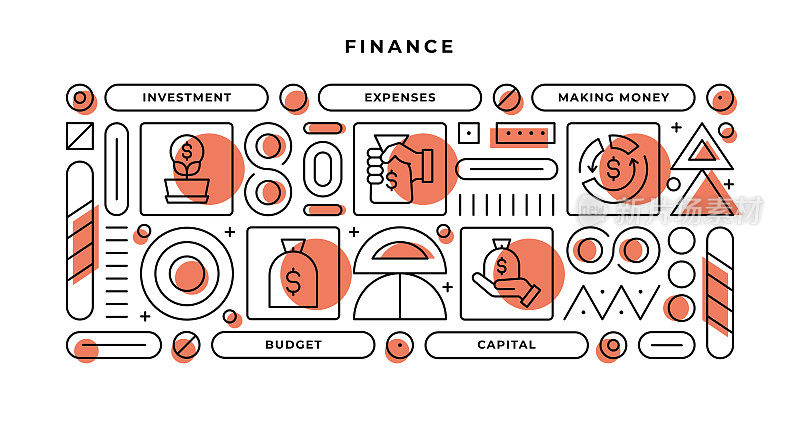 财务信息图表概念与几何形状和投资，费用，赚钱，预算线图标
