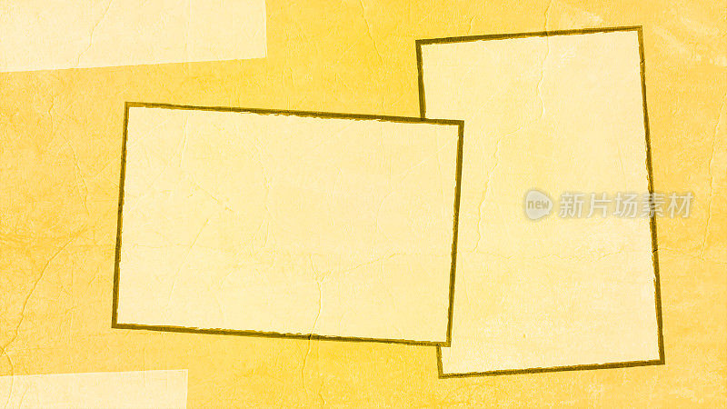 明亮的充满活力的阳光芥末黄色彩色纹理效果空白空水平矢量背景与两个较浅的颜色条纹和两个大重叠标签模板与黑色模糊的轮廓，使一个现代涂鸦