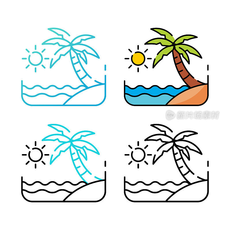 海滩图标设计在四个变化的颜色