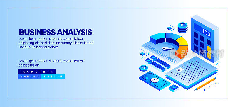 商业分析的矢量插图等距图标集和三维设计。