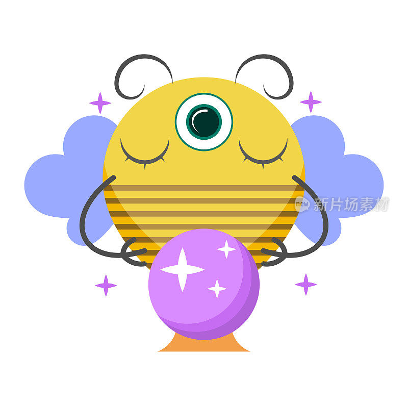 抽象平面卡通动物昆虫甲虫蜜蜂与三只眼睛和预测球飞蜜黄色动物矢量设计风格元素动物野生动物