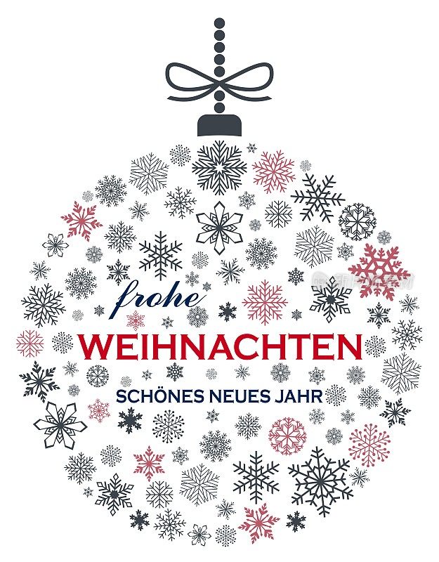 圣诞小玩意矢量。雪花，衣架和德国圣诞祝福在白色背景。