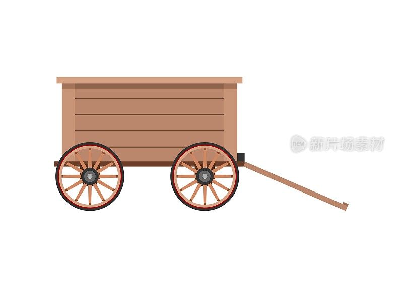 木制手推车。简单的平面插图。