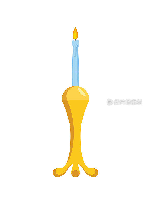 烛台。复古烛台与燃烧的蜡蜡烛火焰。优雅的老式支架或金属灯图标插图的室内设计。古董蜡烛