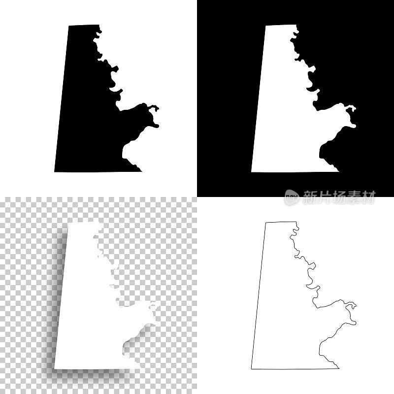 萨姆特县，阿拉巴马州。设计地图。空白，白色和黑色背景