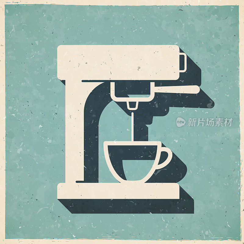 咖啡机。图标复古复古风格-旧纹理纸