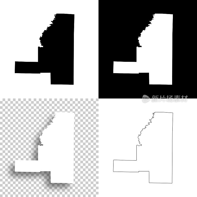阿肯色州杰克逊县。设计地图。空白，白色和黑色背景