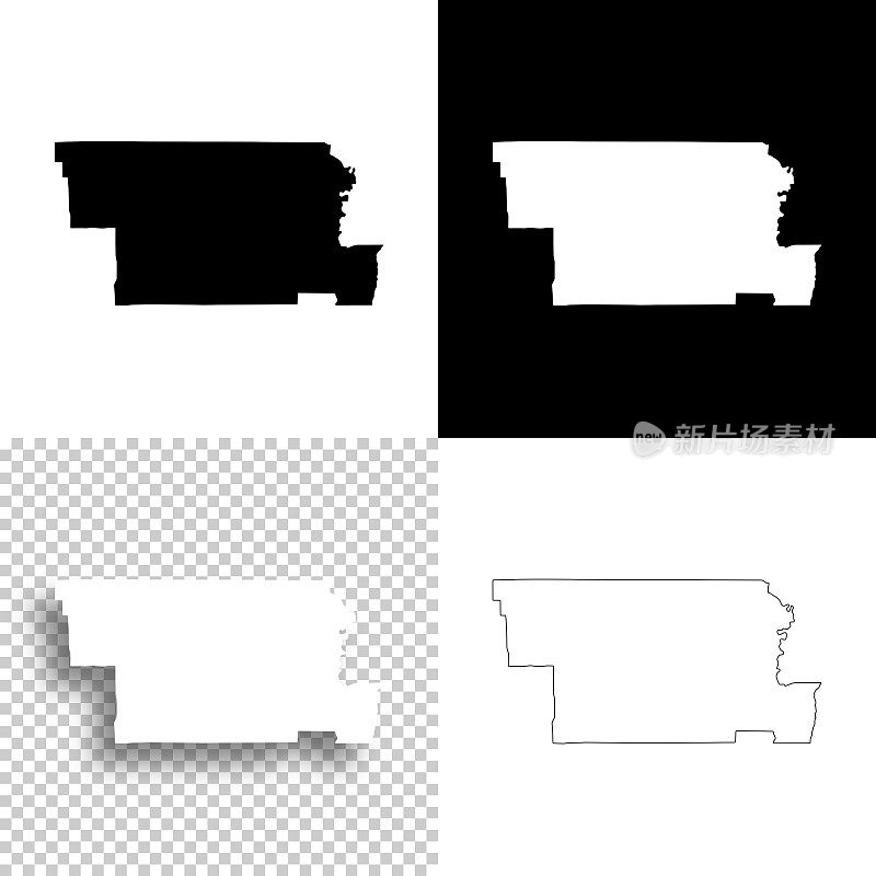 格伦县，加利福尼亚。设计地图。空白，白色和黑色背景