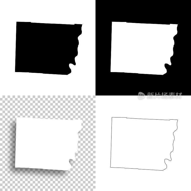 俄亥俄州贝尔蒙特县。设计地图。空白，白色和黑色背景