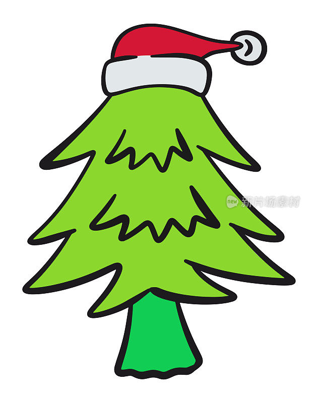圣诞树轮廓卡通配圣诞老人帽子