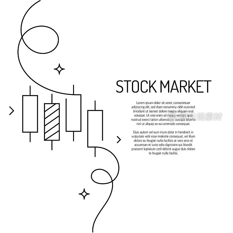 连续线绘制股票市场图标。手绘符号矢量插图。
