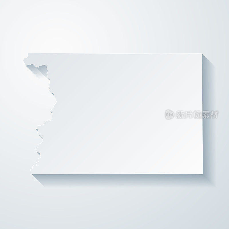 爱荷华州苏县。地图与剪纸效果的空白背景