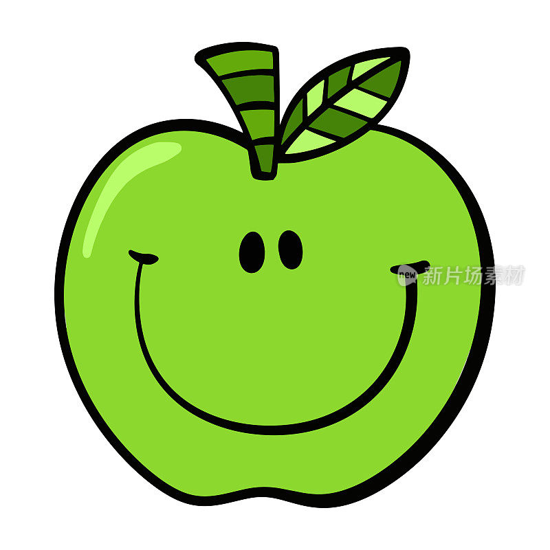 可爱的绿苹果卡通孤立在白色
